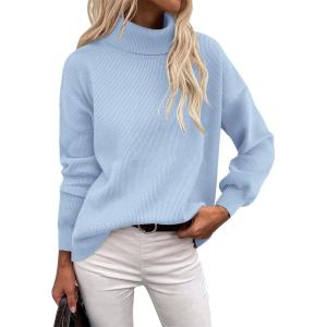 imageZeagoo Womens Turtleneck Sweater 2025 Fall Winter Chunky Knit Sweaters Casual Side Slit Pullover Jumper TopBlue