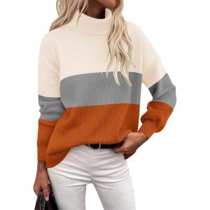imageZeagoo Womens Turtleneck Sweater 2025 Fall Winter Chunky Knit Sweaters Casual Side Slit Pullover Jumper TopColorblock 278