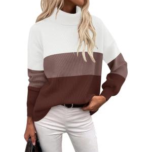 imageZeagoo Womens Turtleneck Sweater 2025 Fall Winter Chunky Knit Sweaters Casual Side Slit Pullover Jumper TopColorblock 284