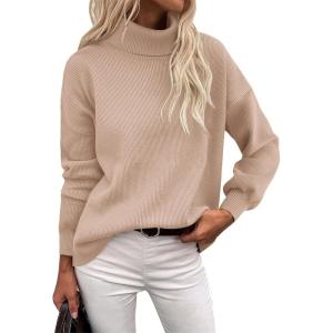 imageZeagoo Womens Turtleneck Sweater 2025 Fall Winter Chunky Knit Sweaters Casual Side Slit Pullover Jumper TopKhaki