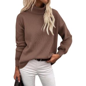 imageZeagoo Womens Turtleneck Sweater 2025 Fall Winter Chunky Knit Sweaters Casual Side Slit Pullover Jumper TopNutmeg