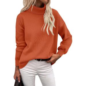 imageZeagoo Womens Turtleneck Sweater 2025 Fall Winter Chunky Knit Sweaters Casual Side Slit Pullover Jumper TopOrange