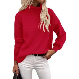 imageZeagoo Womens Turtleneck Sweater 2025 Fall Winter Chunky Knit Sweaters Casual Side Slit Pullover Jumper TopRed