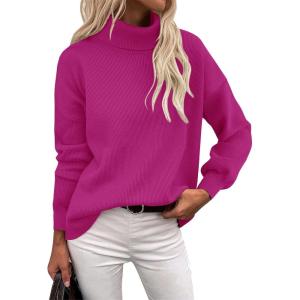imageZeagoo Womens Turtleneck Sweater 2025 Fall Winter Chunky Knit Sweaters Casual Side Slit Pullover Jumper TopRose
