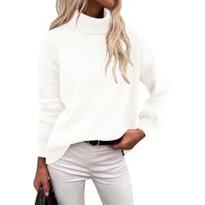 imageZeagoo Womens Turtleneck Sweater 2025 Fall Winter Chunky Knit Sweaters Casual Side Slit Pullover Jumper TopWhite