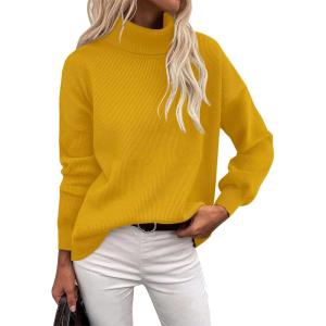 imageZeagoo Womens Turtleneck Sweater 2025 Fall Winter Chunky Knit Sweaters Casual Side Slit Pullover Jumper TopYellow