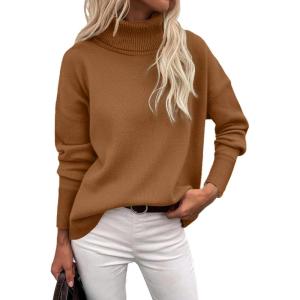 imageZeagoo Womens Turtleneck Sweater 2025 Fall Winter Chunky Knitted Pullover High Low Hem Trendy Basic Jumper TopBrown