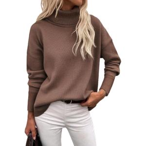 imageZeagoo Womens Turtleneck Sweater 2025 Fall Winter Chunky Knitted Pullover High Low Hem Trendy Basic Jumper TopNutmeg