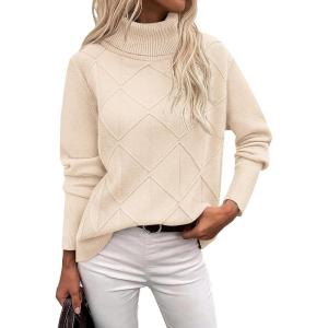 imageZeagoo Womens Turtleneck Sweater Fall Winter 2025 Long Sleeve Chunky Knitted Trendy Pullover TopsBeige