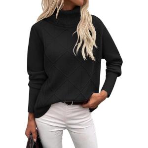 imageZeagoo Womens Turtleneck Sweater Fall Winter 2025 Long Sleeve Chunky Knitted Trendy Pullover TopsBlack