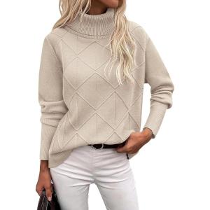 imageZeagoo Womens Turtleneck Sweater Fall Winter 2025 Long Sleeve Chunky Knitted Trendy Pullover TopsDark Apricot