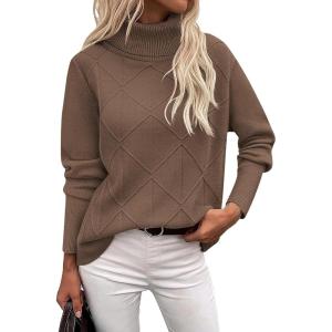 imageZeagoo Womens Turtleneck Sweater Fall Winter 2025 Long Sleeve Chunky Knitted Trendy Pullover TopsNutmeg