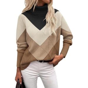 imageZeagoo Womens Turtleneck Sweater Fall Winter 2025 Long Sleeve Chunky Knitted Trendy Pullover TopsVbrown