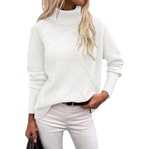 imageZeagoo Womens Turtleneck Sweater Fall Winter 2025 Long Sleeve Chunky Knitted Trendy Pullover TopsWhite
