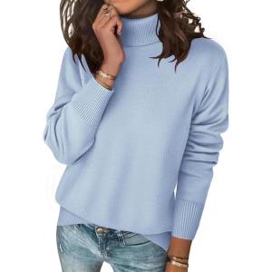 imageZeagoo Womens Turtleneck Sweater Long Sleeve Spilt Hem Casual Knit Pullover Chunky Fall Winter Jumper Top 2025Blue