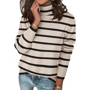 imageZeagoo Womens Turtleneck Sweater Long Sleeve Spilt Hem Casual Knit Pullover Chunky Fall Winter Jumper Top 2025Tw5stripe