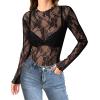 imageZeagoo Womens Mesh Long Sleeve Tops Mock Neck Going Out See Through Shirts Sexy Sheer Blouses Clubwear SXXLLace Black