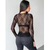 imageZeagoo Womens Mesh Long Sleeve Tops Mock Neck Going Out See Through Shirts Sexy Sheer Blouses Clubwear SXXLLace Black