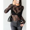 imageZeagoo Womens Mesh Long Sleeve Tops Mock Neck Going Out See Through Shirts Sexy Sheer Blouses Clubwear SXXLLace Black