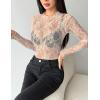 imageZeagoo Womens Mesh Long Sleeve Tops Mock Neck Going Out See Through Shirts Sexy Sheer Blouses Clubwear SXXLLace Champagne