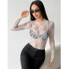 imageZeagoo Womens Mesh Long Sleeve Tops Mock Neck Going Out See Through Shirts Sexy Sheer Blouses Clubwear SXXLLace White