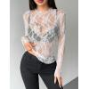 imageZeagoo Womens Mesh Long Sleeve Tops Mock Neck Going Out See Through Shirts Sexy Sheer Blouses Clubwear SXXLLace White