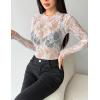 imageZeagoo Womens Mesh Long Sleeve Tops Mock Neck Going Out See Through Shirts Sexy Sheer Blouses Clubwear SXXLLace White