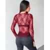 imageZeagoo Womens Mesh Long Sleeve Tops Mock Neck Going Out See Through Shirts Sexy Sheer Blouses Clubwear SXXLLace Wine Red