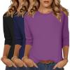 imageZeagoo Tops for Women 3 Pack 34 Sleeve Crewneck Cute Basics Tees Casual Fashion Summer T Shirts Business Work Tee TopBlacknavy Bluefuchsia