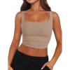 imageZeagoo Womens Square Neck Sleeveless Crop Tops 2025 Cute Double Layer Seamless Slim Fit Y2k Tank TopsKhaki