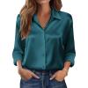 imageZeagoo Womens Tops Long Sleeve Satin Silk Button Down Shirts Casual Business Dressy Blouses Fall ClothesPeacock Blue