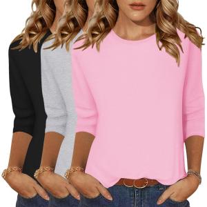 imageZeagoo Tops for Women 3 Pack 34 Sleeve Crewneck Cute Basics Tees Casual Fashion Summer T Shirts Business Work Tee TopBlackpinkgrey