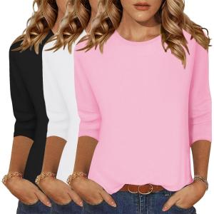 imageZeagoo Tops for Women 3 Pack 34 Sleeve Crewneck Cute Basics Tees Casual Fashion Summer T Shirts Business Work Tee TopBlackwhitepink