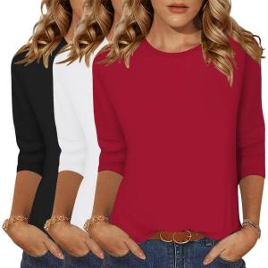 imageZeagoo Tops for Women 3 Pack 34 Sleeve Crewneck Cute Basics Tees Casual Fashion Summer T Shirts Business Work Tee TopBlackwhitered
