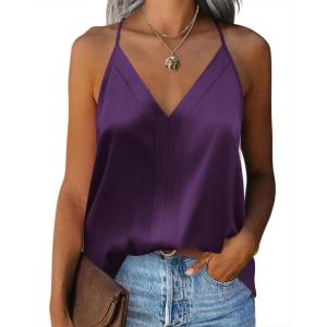 imageZeagoo Womens Silk Satin Tank Tops V Neck Sleeveless Camisole Cami Spaghetti Straps Blouse Summer Loose Racerback ShirtLight Purple