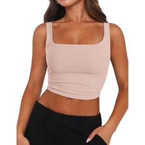 imageZeagoo Womens Square Neck Sleeveless Crop Tops 2025 Cute Double Layer Seamless Slim Fit Y2k Tank TopsChampagne