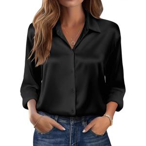 imageZeagoo Womens Tops Long Sleeve Satin Silk Button Down Shirts Casual Business Dressy Blouses Fall ClothesBlack
