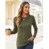 imageZeagoo Fall Tops for Women Long Sleeve Shirts Casual Cotton Blouses 2025 Dressy Pleated TunicsArmy Green
