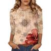 imageZeagoo Fall Tops for Women Long Sleeve Shirts Casual Cotton Blouses 2025 Dressy Pleated TunicsBeige Floral