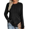 imageZeagoo Fall Tops for Women Long Sleeve Shirts Casual Cotton Blouses 2025 Dressy Pleated TunicsBlack