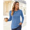 imageZeagoo Fall Tops for Women Long Sleeve Shirts Casual Cotton Blouses 2025 Dressy Pleated TunicsBlue