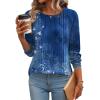 imageZeagoo Fall Tops for Women Long Sleeve Shirts Casual Cotton Blouses 2025 Dressy Pleated TunicsBlue Floral