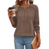 imageZeagoo Fall Tops for Women Long Sleeve Shirts Casual Cotton Blouses 2025 Dressy Pleated TunicsBrown