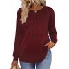 imageZeagoo Fall Tops for Women Long Sleeve Shirts Casual Cotton Blouses 2025 Dressy Pleated TunicsBurgundy