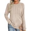 imageZeagoo Fall Tops for Women Long Sleeve Shirts Casual Cotton Blouses 2025 Dressy Pleated TunicsLight Khaki