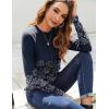 imageZeagoo Fall Tops for Women Long Sleeve Shirts Casual Cotton Blouses 2025 Dressy Pleated TunicsNavy Print