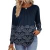 imageZeagoo Fall Tops for Women Long Sleeve Shirts Casual Cotton Blouses 2025 Dressy Pleated TunicsNavy Print