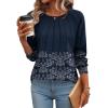 imageZeagoo Fall Tops for Women Long Sleeve Shirts Casual Cotton Blouses 2025 Dressy Pleated TunicsNavy Print