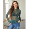 imageZeagoo Mesh Top Women Long Sleeve Shirts See Through Party Layering Mock Neck 2024 Fall Sheer UndershirtGreen Shiny Stars