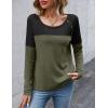 imageZeagoo Women Waffle Knit Shirts Long Sleeve Colorblock Tee Button Detail TunicsArmy Geeen